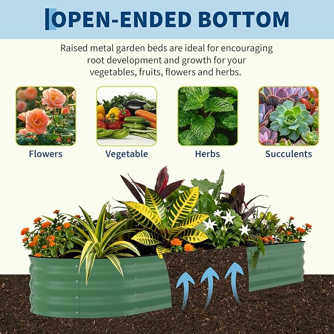 Garvee 8x2x1.6 ft Galvanized Raised Garden Bed - 18" Tall Metal Planter Box for Flowers, Vegetables,Herbs, Rust-Resistant Outdoor Garden Box, Easy Assembly Raised Beds,Green
