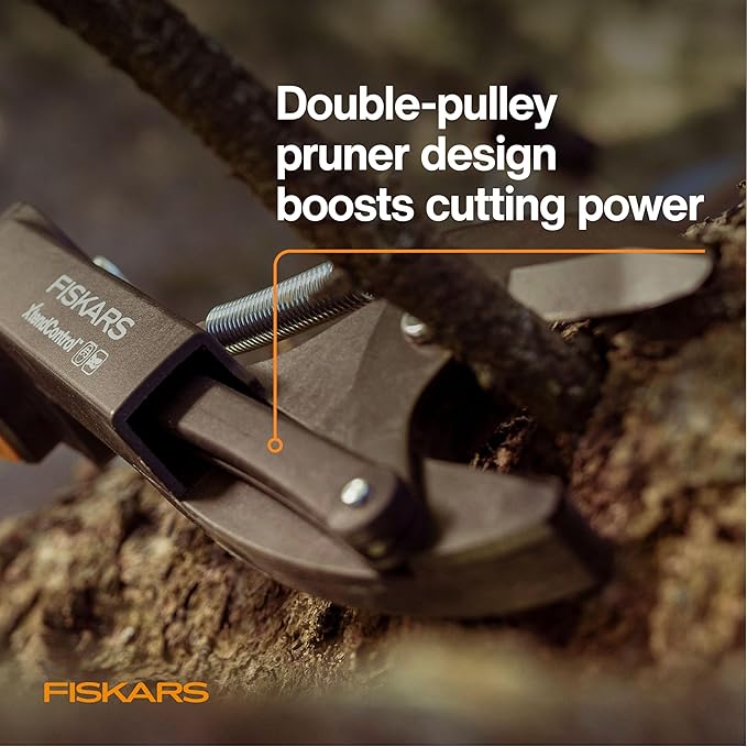 Fiskars XtendControl 16' Tree Pruner Kit with Rotating Pruner Head, 15" X3 Double-Hooked Saw, Two 4-8 Ft Extension Poles, Cuts Branches up to 1.25", Pivots 45 Degrees, Lightweight Aluminum
