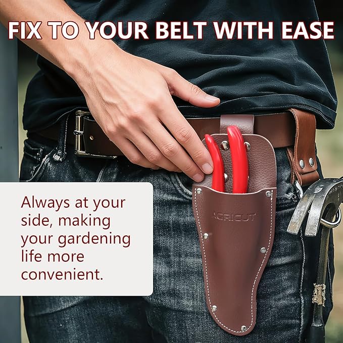AGRICUT Pruning Shears and Holster - Garden Shears 1 Inch Cut Capacity High Carbon Steel with Pruner Sheath Bypass Garden Scissors Heavy Duty