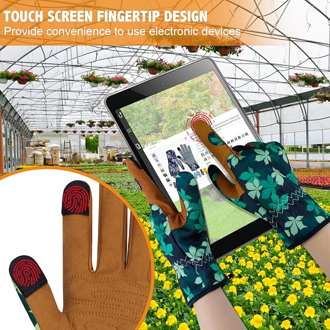 Leather Gardening Gloves for Women Thorn Proof Garden Gloves Touch Screen Working Gloves Gifts,M