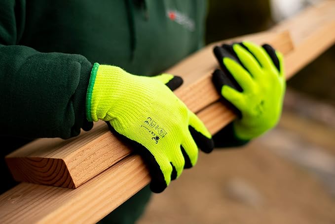 1516 6 Pairs Pack Premium High Visibility Low emissions Green Work and gardening Gloves for Men and Women.MicroFoam Textured Coated Palm and Fingers Gloves for Gardening Work, Size Large