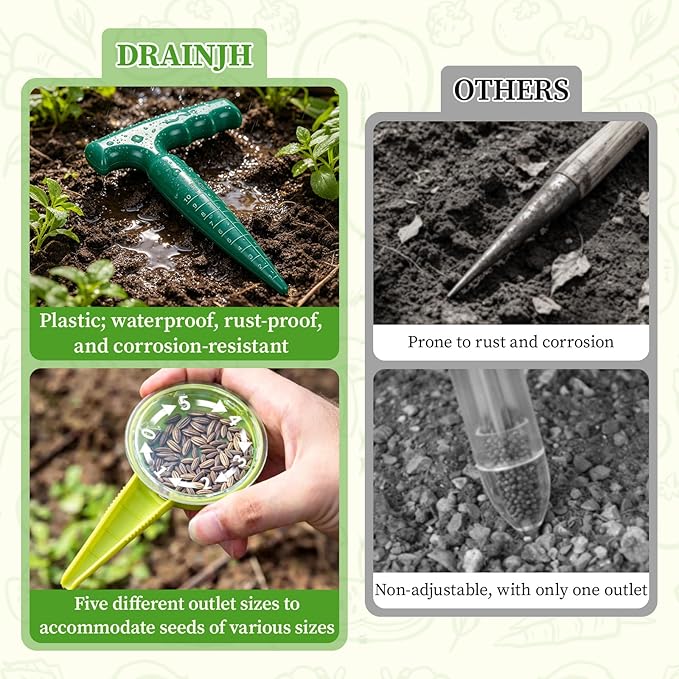 Mini Seed Spreader, 19 Pcs Seed Planter Tool Dispenser for Small Seeds, Hand Seeder Spreader with Plant Labels, Ergonomic Plastic Dibber Garden Tool and Gloves for Lawns