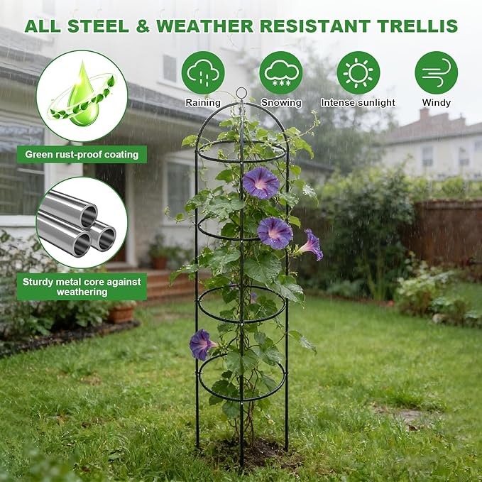 Garden Obelisk Trellis for Climbing Plants 5.7/4.5FT Heavy Duty Metal & Rustproof Plant Climbing Support for Garden Indoor Outdoor Potted Plant Flowers Fruits Vegetable Vines (5.7FT / 2Pack)
