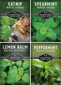 Survival Garden Seeds Mint Collection Seed Vault - Peppermint, Spearmint, Lemon Balm and Catnip Seeds - Grow Herbal Tea & Culinary Herbs - Non-GMO Heirloom Herbs for Outdoor and Indoor Gardens