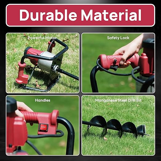 DC HOUSE 1500W Electric Post Hole Digger Earth Auger Hole Digger Digging Tools Auger with 6" Digging Bit Set with Reverse Function, Prune Farmland and Garden