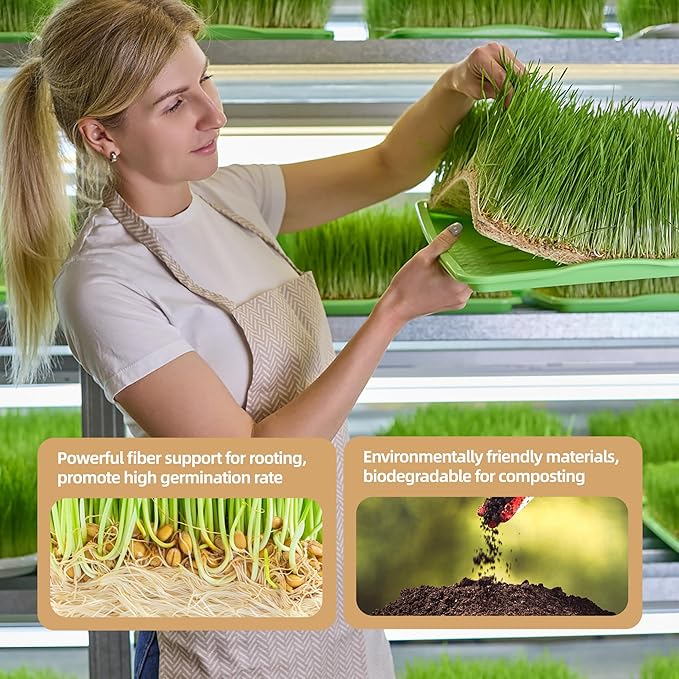 10 Pack Jute Grow Mat for Microgreens, 8" x 12" Hydroponic Grow Pads for Growing Tray Sprouting Trays Jute Fiber Seed Starter Planting for Micro Greens & Wheatgrass