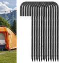 Black Rebar Stakes 12 inch (12pcs) - Heavy Duty 6mm Metal J Hook Ground Stakes,Galvanized Steel for Tent,Bounce House,Fence,Dog Coop,Artificial Turf,Outdoor Plants,Christmas & Holiday Decorations
