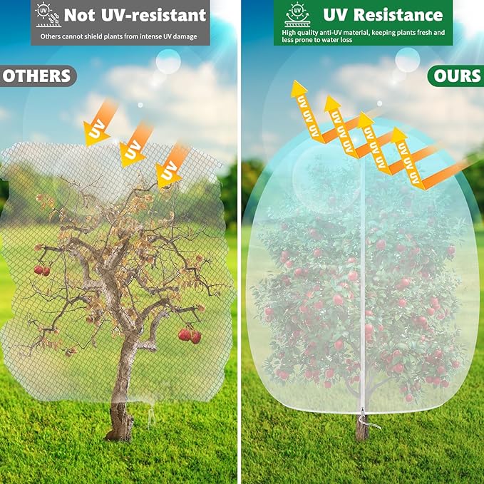 OZMI 4 Pack Fruit Tree Blueberry Bush Netting Cover, 2.3Ft x 3.4Ft Reusable Bird Netting for Garden Protection with Zipper & Drawstring, Shrubs Tomato Strawberry Plant Bushes Protector