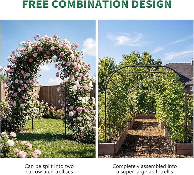 SUNYRISY Garden Arch Trellis for Climbing Plants Outdoor, 88" x 88" x 88" Metal Core Tall Archway Tunnel Plant Support for Cucumber Tomato Vine Flowers Vegetables Climbing Plants
