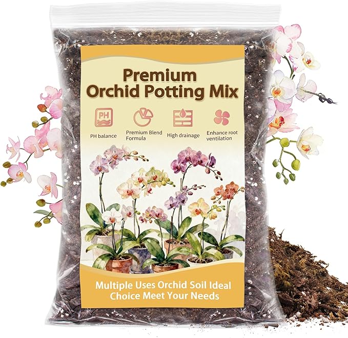 Orchid Potting Mix, Premium Orchid Soil for Repotting with Natural Pine Bark, Perlite, Coco Peat and Moss, Well-Draining Orchid Mix for Indoor Plant, Orchid, Succulents - 1QT