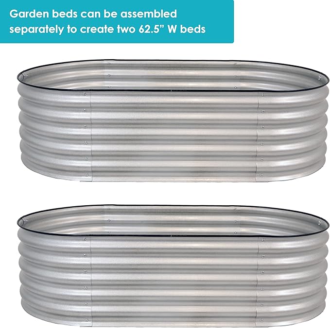 Sunnydaze 62.5-Inch Oval Raised Garden Bed Outdoor - Modular Raised Garden Bed with Rubber Edge Trim - Silver