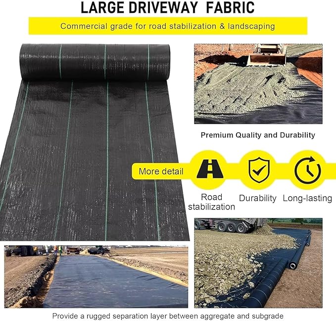 forimo Driveway Fabric, 13x65 ft Road Fabric Commercial Barrier Fabric, Landscape Fabric Heavy Duty 5OZ French Drain Fabric for Erosion Control,Landscape Fabric,Construction Projects