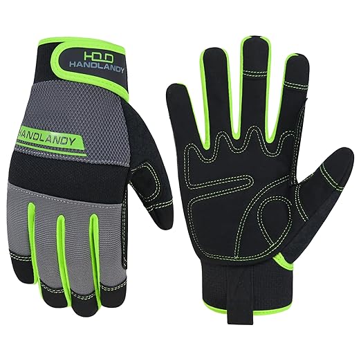 HANDLANDY Work Gloves Mens & Women, Utility Safety Mechanic Working Gloves Touch Screen, Flexible Breathable Yard Work Gloves (Extra Large, Green)