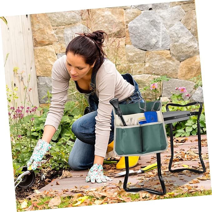 Garden Tool Bag for Kneeler Seat with Multiple Pockets Large 12.6X12.2 Inch Durable 600D Organizer Pouch for Garden Weeding Tools and Hand Hoes