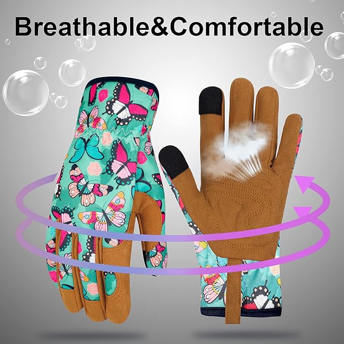Leather Gardening Gloves for Women Thorn Proof Garden Gloves Touch Screen Working Gloves Gifts,M
