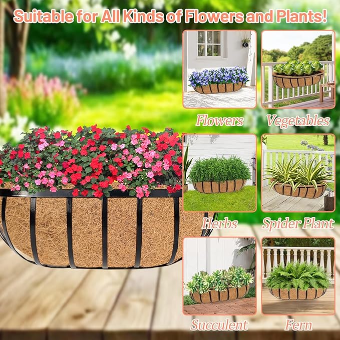 2 Pack 48 Inch Trough Coconut Liners for Planters- Natural Coco Liner Window Box Liners Replacement, Coconut Fiber Planter Liner for Outdoor Flower Planters, Deck Railings, Fence and Balcony