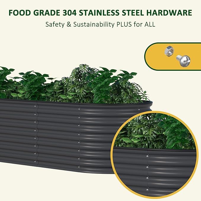 VEIKOU 8x2x2 ft Galvanized Raised Garden Bed, 23.1" Tall 9 in 1 Modular Planter Box, Outdoor Raised Garden Bed for Vegetable Flower Herb, Grey