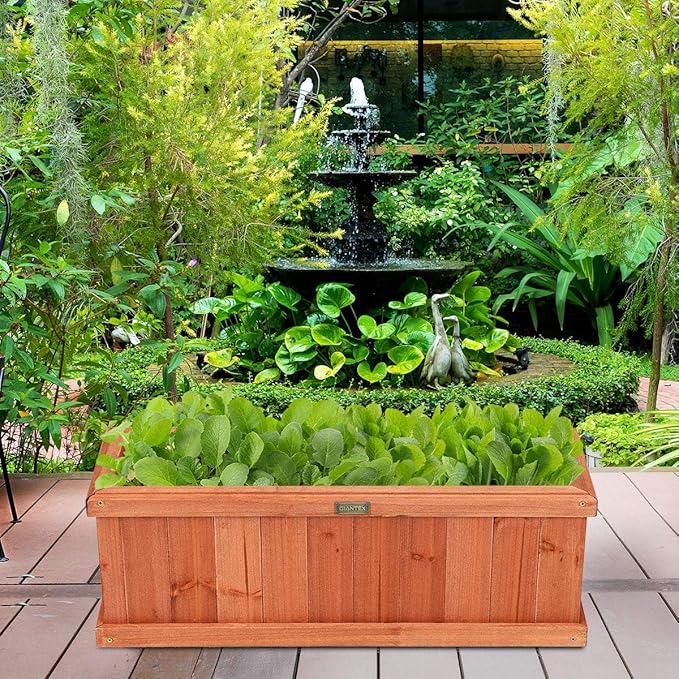 Giantex Raised Garden Bed Set of 2, Wooden Planter Window Mounted Plant Box for Flower Vegetable Herbs, Indoor & Outdoor Wood Planting Box for Yard Garden Patio Balcony, 28"x10"x10"
