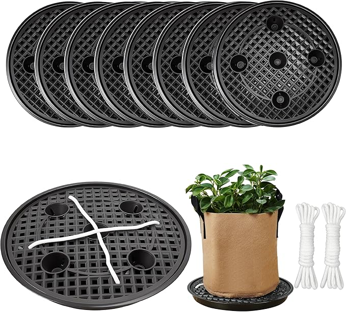 8 Pack 16 inch Self Watering Base for Fabric Grow Bag, Self-watering Plastic Elevated Plant Saucer Stand, Automatic Watering Tray for Non-woven Planter Flower Pot Growth Tent Greenhouse Indoor Outdoor