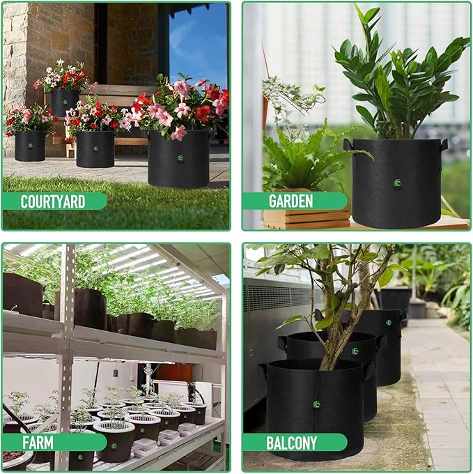 WEIFENG 5-Pack Grow Bags 10 Gallon, Heavy Duty Fabric Pots with Handles for Large Vegetables, Fruits, Shrubs