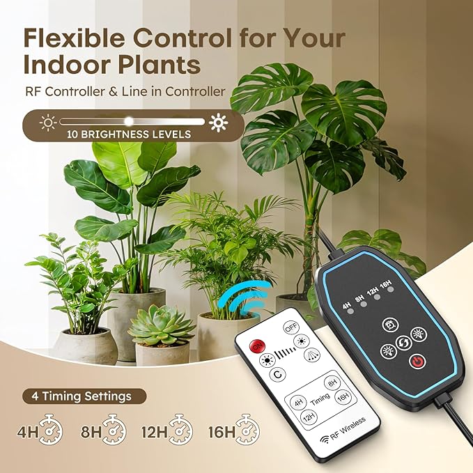 360° Grow Lights for Indoor Plants with Stand, Full Spectrum LED Plant Light with Remote, Adjustable Height up to 67''/5.4FT, Wide Illumination Grow Lamp with On/Off Switch and Round Stand