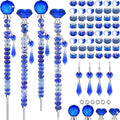 121 Pcs DIY Fairy Wand Beaded Garden Stakes Kit, Fairy Wands Garden Kit Dark Blue Large Hole Bead with Pendants Crystal Stopper Top Threaded Rod Beaded Garden Stakes Supplies for Outdoor Decorative