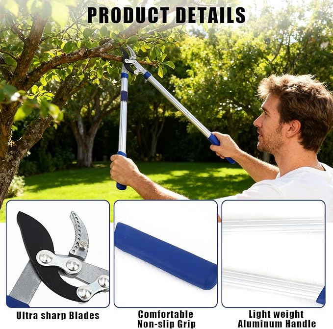 Garvee SK-5 Shark Tooth Loppers, 59cm Tree Trimmer & Branch Cutter, 35mm Cut Capacity Pruning Shears, Aluminum Handle Garden Tools
