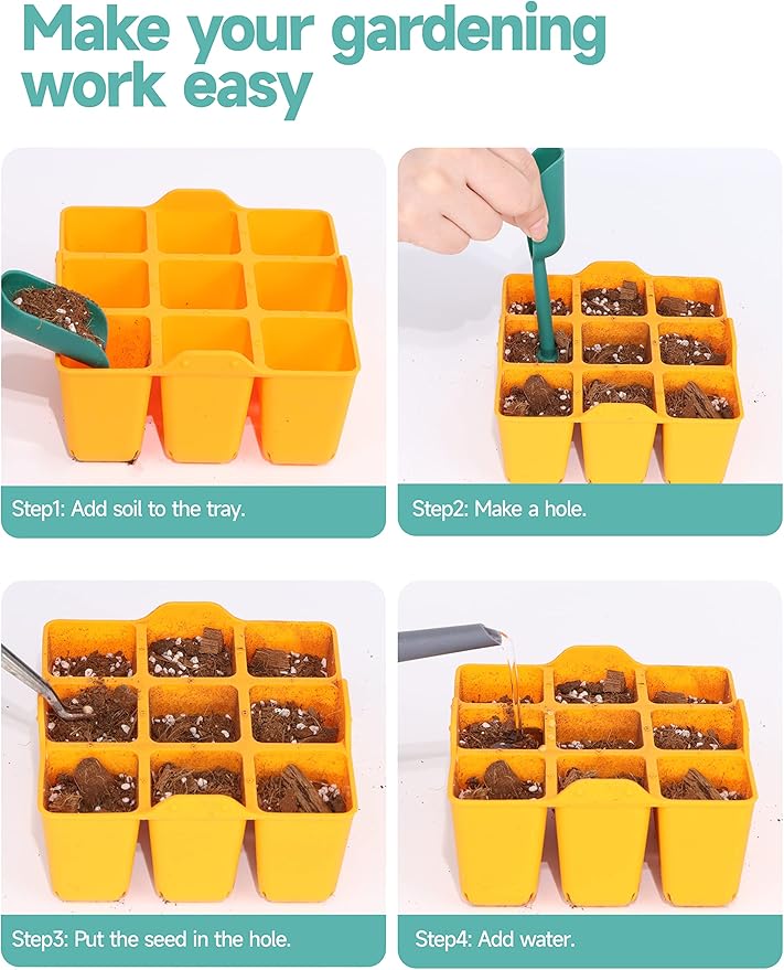 8 Pack Seed Starter Tray, Silicone Reusable Seedling Starter Trays Fit Up to 10" 20" Planting Tray, BPA-Free & Dishwasher Safe, Seed Starting Trays for Vegetable, Flower, Herb (Total 72 Cells)