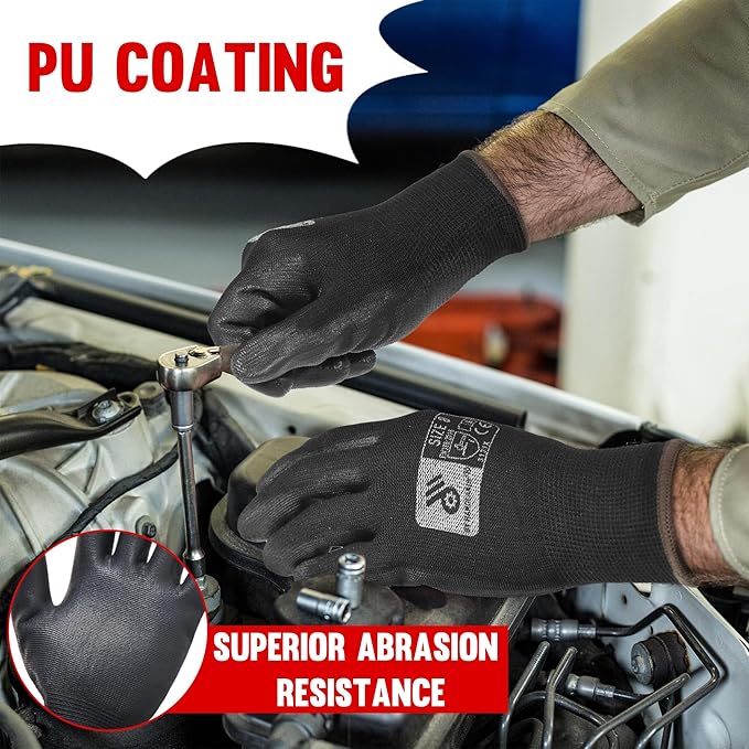 HLDD HANDLANDY PU Coated Safety Work Gloves, 6/12 Pairs Work Gloves