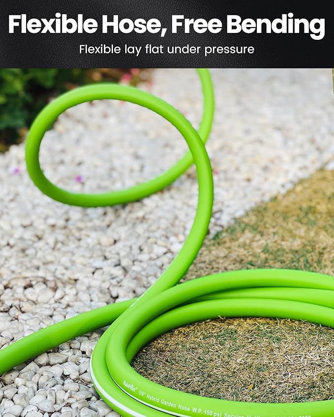 RAINPOINT Garden Hose 25ft - Flexible Heavy Duty Water Hose with Swivel Handle - lightweight, Hybrid Rubber, 5/8", Male to Female