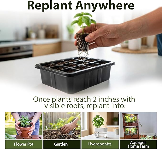 Seed Starter Tray Kit – Indoor Seed Starting Kit with Humidity Domes (2-Pack), 12-Cell Seed Starter Trays, 24 Organic Grow Plugs, Labels & Replanting Tools