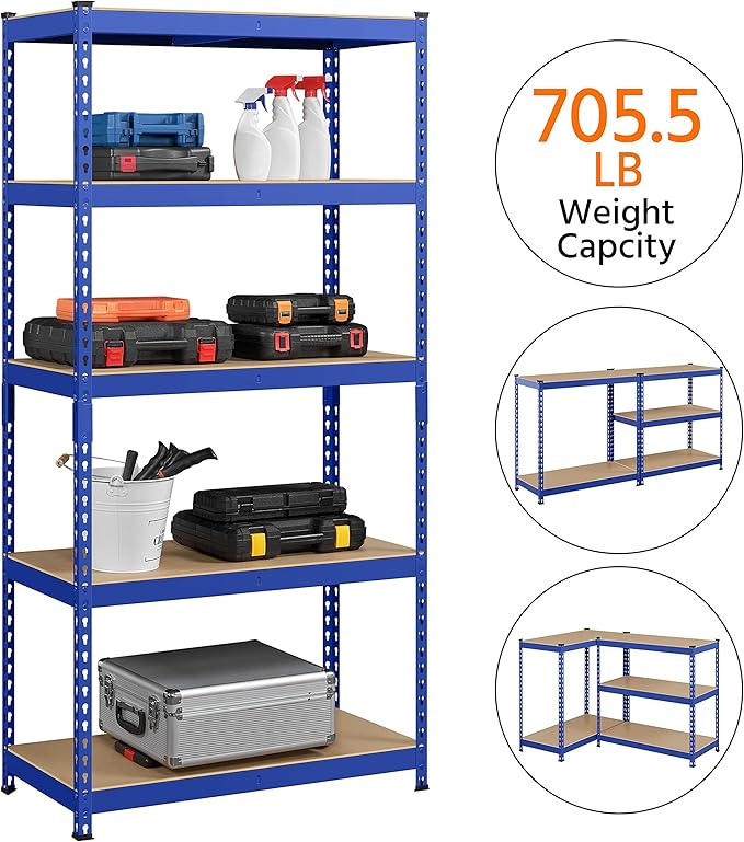 Yaheetech Storage Shelves, 5 Tier Heavy Duty Adjustable Metal Shelving Unit, Industrial Utility Rack for Garage Warehouse Pantry Closet (35.5 W x 17.5 D x 72 H Inches, Blue)