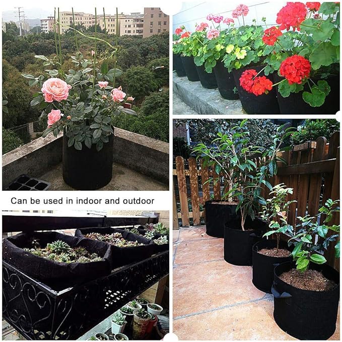 Plant Grow Bag, 1/2/3/5/7/10 Gallon Black Flower Plants Growing Bag, Vegetable Aeration Fabric Planting Pot Container with Handles for Indoor Outdoor Nursery Garden Planting (25 x 30 cm (5 Gallons))