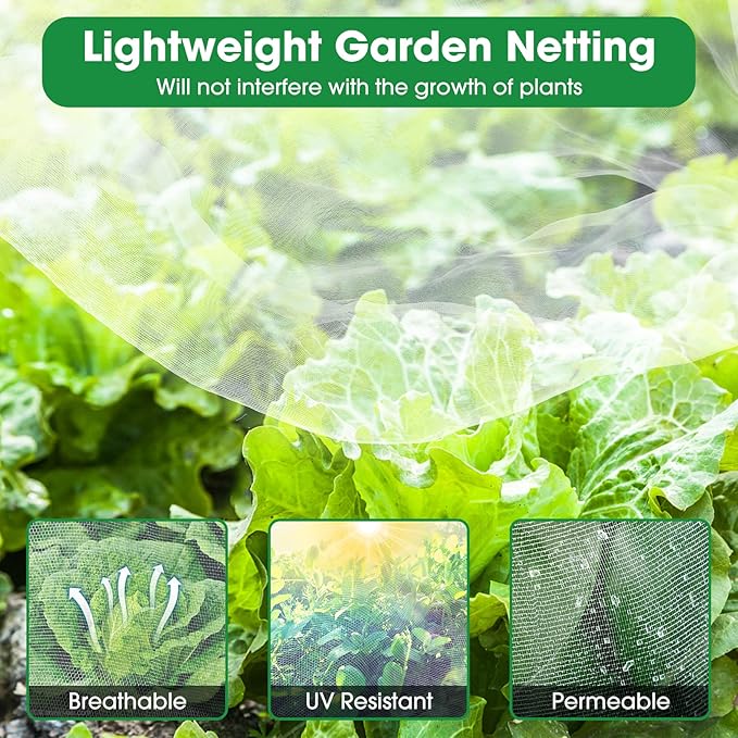 Unves Garden Netting, 10 x 30 Ft Garden Mesh Mosquito Netting, Reusable Plant Cover Bug Insect Brid Net for Protecting Vegetables Fruits Trees Flowers Blueberries Tomatoes