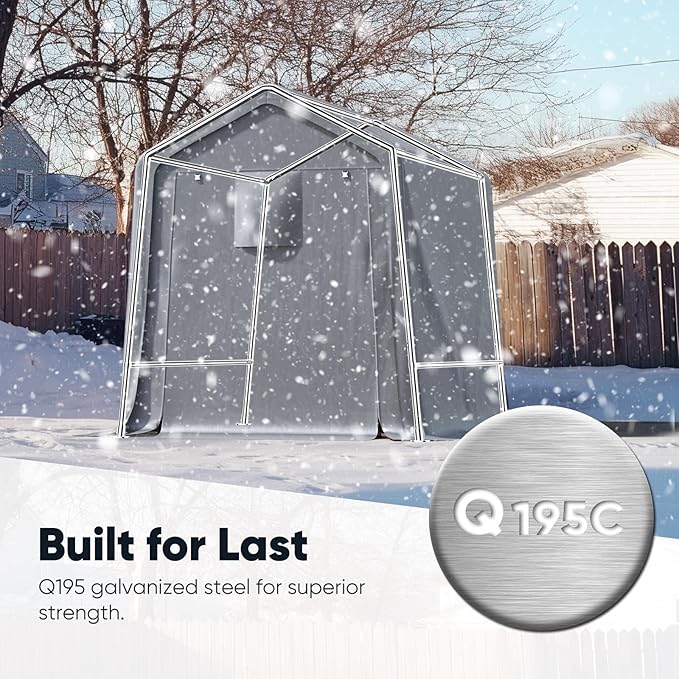 Quictent 6x8FT Garden Tool Shed Storage Shelter with Roll-Up Mesh Windows, Heavy Duty Portable Garage for Lawn Mower, Garden Tools Waterproof Storage Tent with Reinforced Frame, Sliver Gray