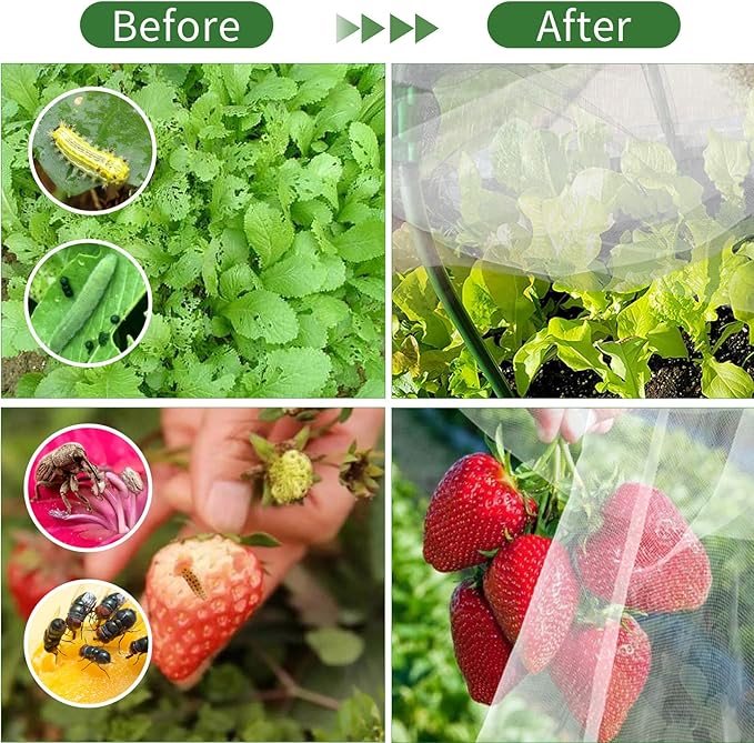Garden Netting Kit for Raised Beds, 8x40ft Ultra Fine Mesh Netting & 10 Sets Garden Hoops with Clips, Row Cover Net Protection Plant Covers Set for Greenhouse Vegetable Fruits Flowers Barrier