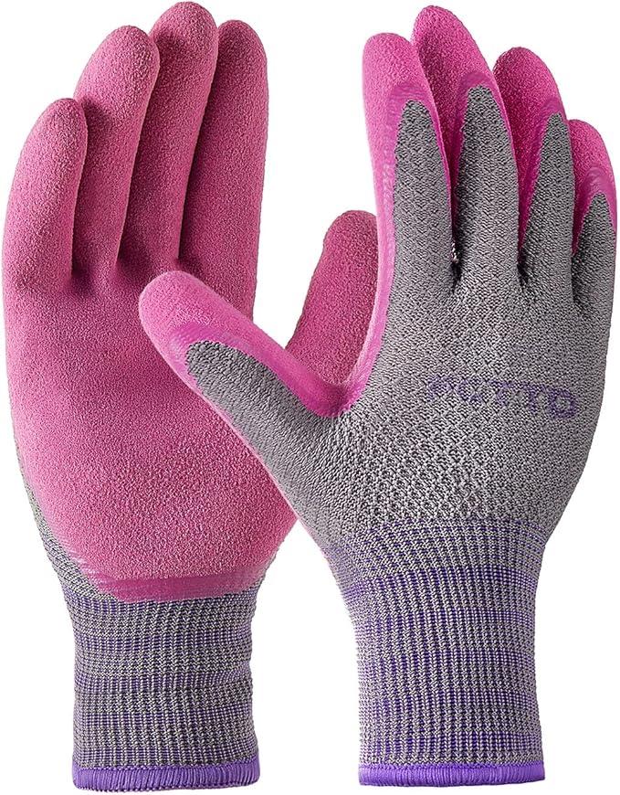 Gardening Gloves for Women 3 Pairs, Garden Gloves for Pruning Flower Rose, Weeding, Digging, Raking, Flower gloves with Rubber coating (Small, Pink)