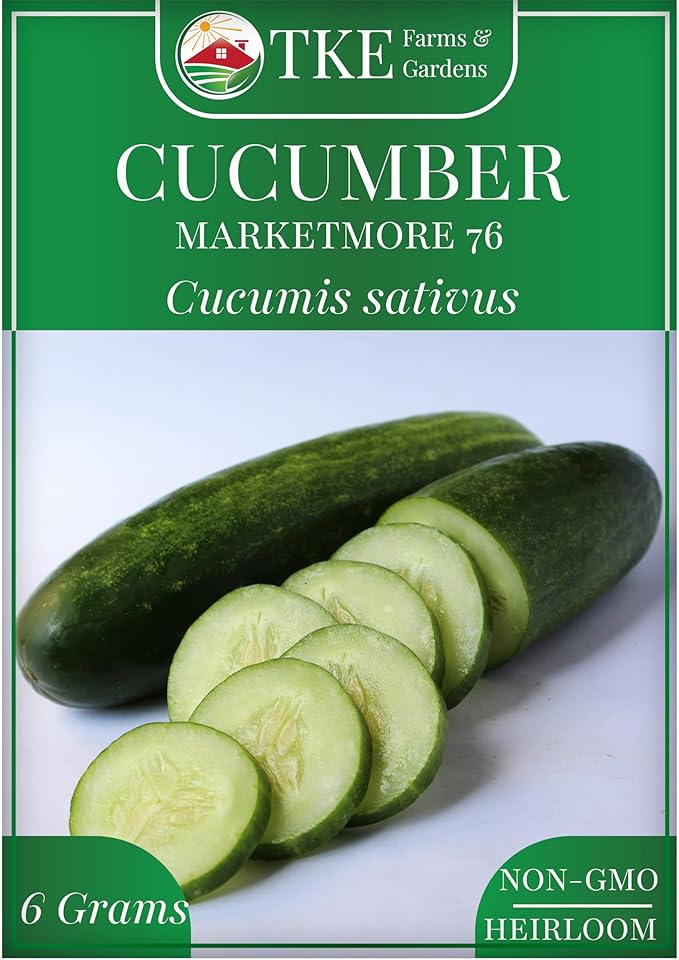 TKE Farms & Gardens - Marketmore 76 Cucumber Seeds for Planting, 200+ Non-GMO Heirloom Seeds, Grow Crisp, Sweet Cucumbers with a Long Harvest Window, Easy to Grow, Includes Instructions