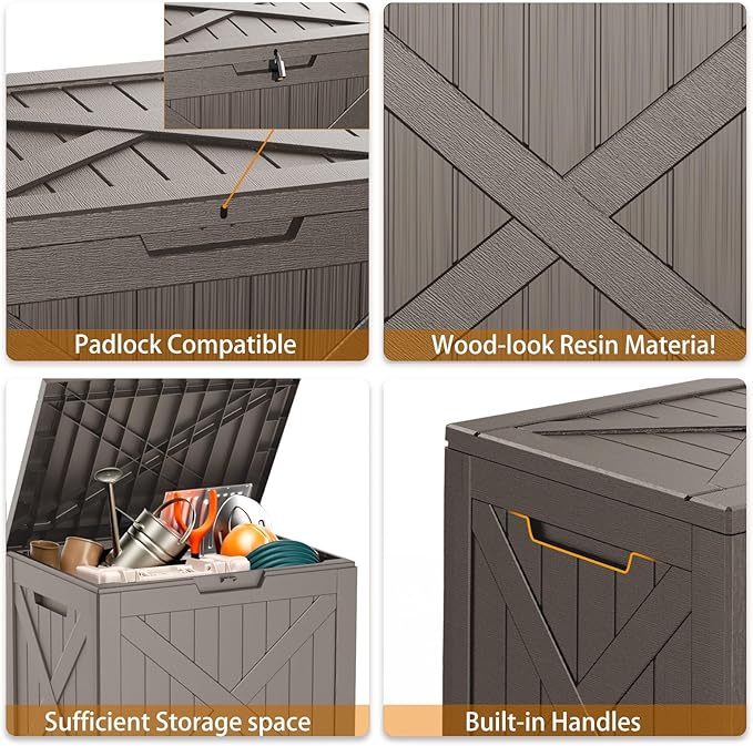 Waterproof Outdoor Storage Box, 32 Gallon Lockable Deck Box, UV-Resistant Outside Storage Bin With Hydraulic Lid For Patio Furniture, Cushion Organizer, Garden Tools, Pool Accessories, Grey