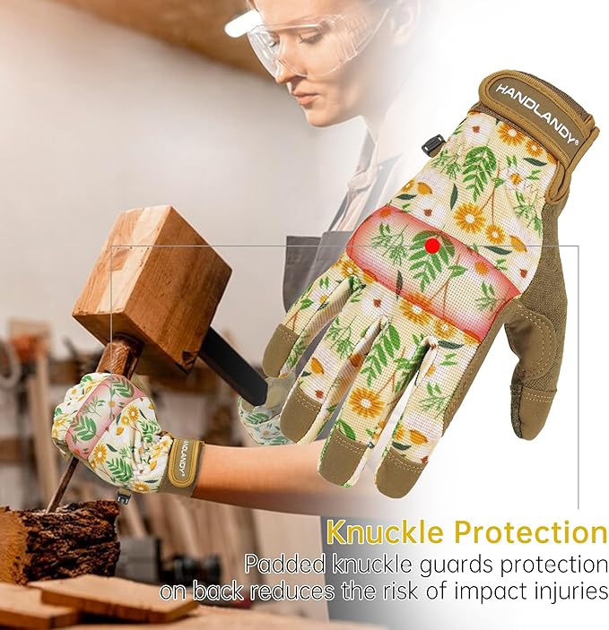 Womens Work Gloves Touch Screen Working Grip Glove for Yardwork Gardening Gloves Khaki