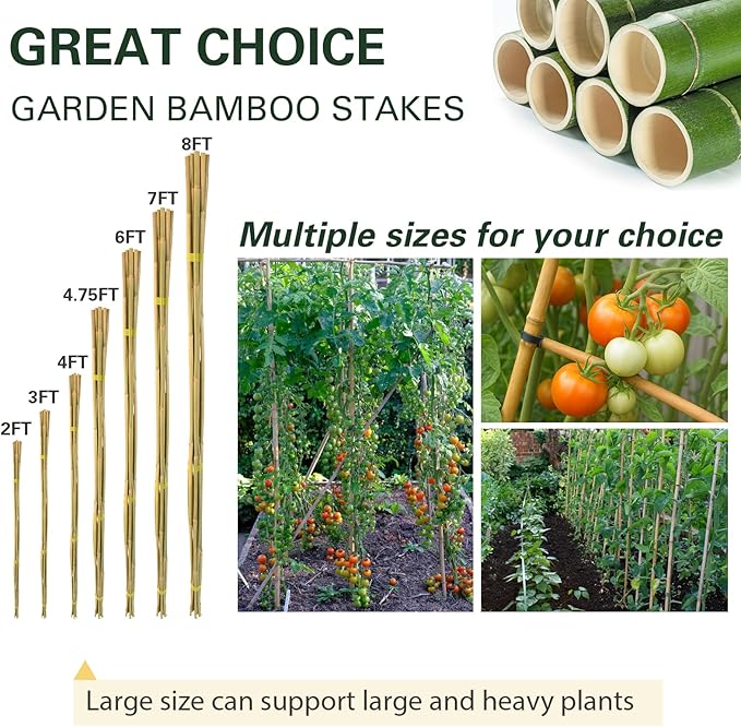 Bamboo Stakes 3 FT 30pcs, 36 inch Garden Stakes Multi-Purpose, Bamboo Plant Support Stakes for Tomatoes, Beans, Peppers, Flowers, Potted, Maintain the Plant Posture, Strengthen and Stem