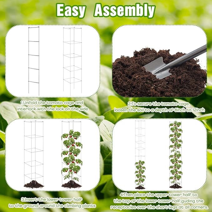 Hicarer 16 Pack Square Tomato Cage Heavy Duty Tomato Cages for Garden Vegetable Plant Trellis Stakes Plant Support Stake Tower for Climbing Vegetables Plants Flowers Fruit (11.5 x 56 Inches,Silver)