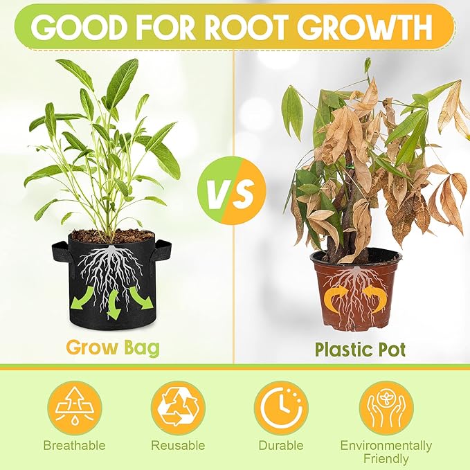 Nuanchu 60 Packs Grow Bags Bulk Aeration Fabric Pot with Handles Thickened Nonwoven Garden Bags to Healthy Root Growth Vegetables Heavy Duty Grow Pots Planting Planter for Flower Fruits (2 Gallon)