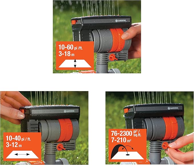 Gardena (69-84BZMX) ZoomMaxx Adjustable Sprinkler with Built in Timer Weighted Base for Precise Watering up to 2,300 Sq Ft, Compatible with Any Hose Brand, Made in Germany 5 Year Warranty