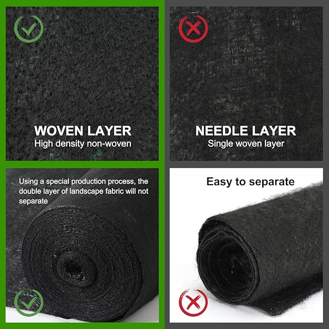 5oz Weed Barrier Landscape Fabric Heavy Duty, 3ft x 100ft Dual-Layer Premium Garden Landscaping Fabric, Ground Cover Weed Control Fabric Outdoor Weed Mat Garden Lawn Fabric