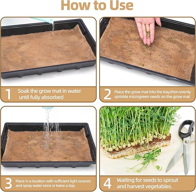 10 Pack Jute Grow Mat for Microgreens, 8" x 12" Hydroponic Grow Pads for Growing Tray Sprouting Trays Jute Fiber Seed Starter Planting for Micro Greens & Wheatgrass