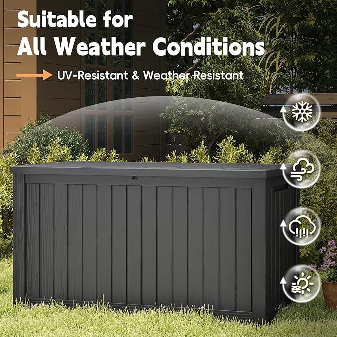 Outdoor Storage Box, Waterproof Deck Box, Outdoor Patio Storage Bin, Weatherproof (Black, 200 Gallon)