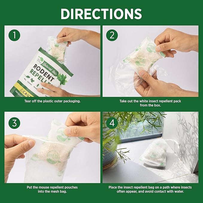 Natural Rodent Repellent Pouches - Peppermint Oil Mouse and Rat Repellent - Indoor and Outdoor Protection for Home, Basement, Garage, Attic, and Storage - 10 Pouches (Pack of 1)