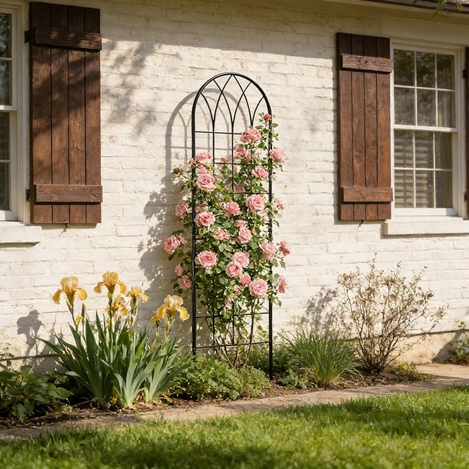 4 Pack Metal Garden Trellis for Climbing Plants, Black Metal Garden Trellis for Vines Plant Rose Vegetable Support,Large Decorative Outdoor Trellis