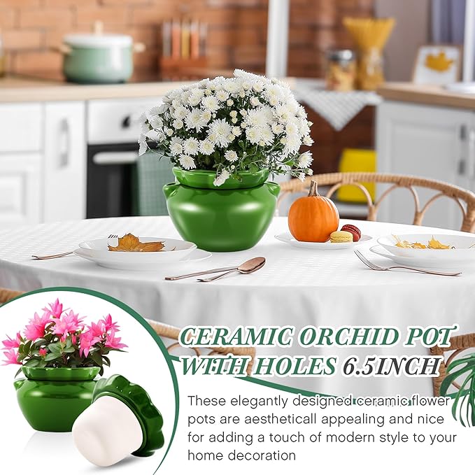 6.3 Inch African Violet Pots, Green Self Watering Pot for Indoor Plants, Ceramic Easy Plant Self Watering Pot for Thriving Plant Flower Maintenance